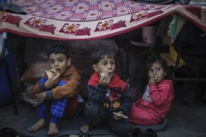 Palestinian children in a displacement camp run by the United Nations