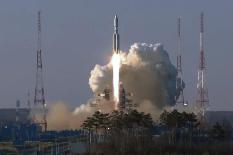 In Russia's Far East, a new heavy-lift rocket blasts off into space after two aborted launches