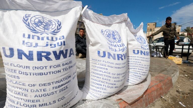 Sacks of flour in the southern Gaza city of Rafah