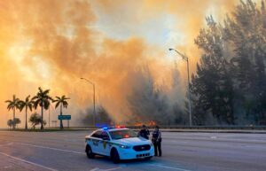Plumes of smoke engulf parts of Miami-Dade as brush fire blazes. Firefighters on scene