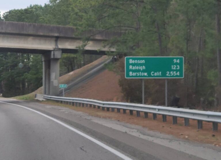 Why is there a sign on NC I-40 near Wilmington pointing to Barstow, CA? Here’s the story