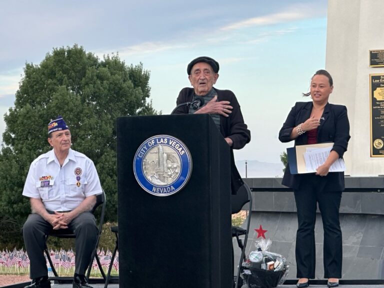 <em>A 101-year-old World War II veteran was honored by the City of Las Vegas Friday, as he gets ready to return to Normandy, France for the anniversary of D-Day. (KLAS)</em>