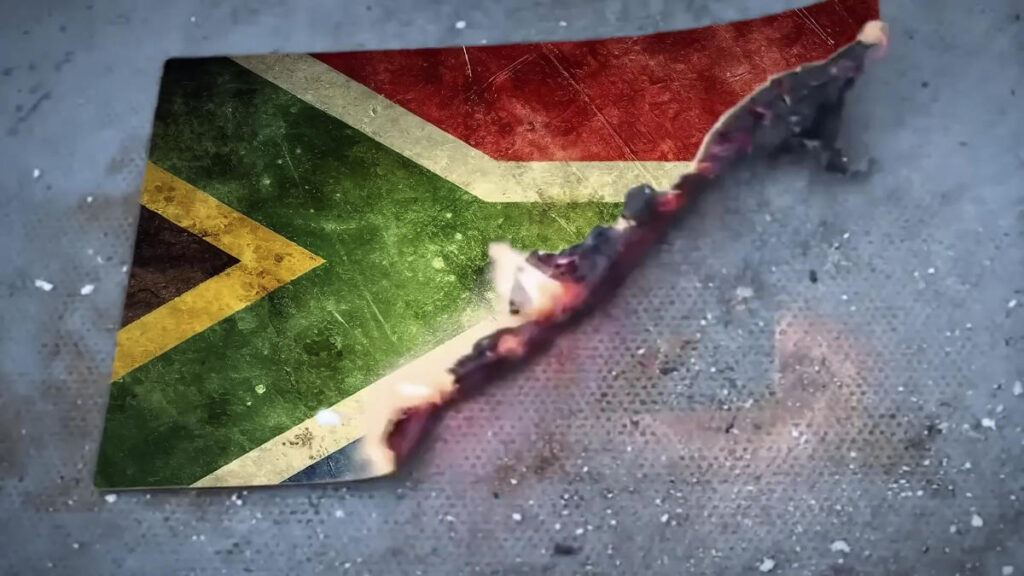 A campaign ad by a South African party showing a burning flag is called treason by the president