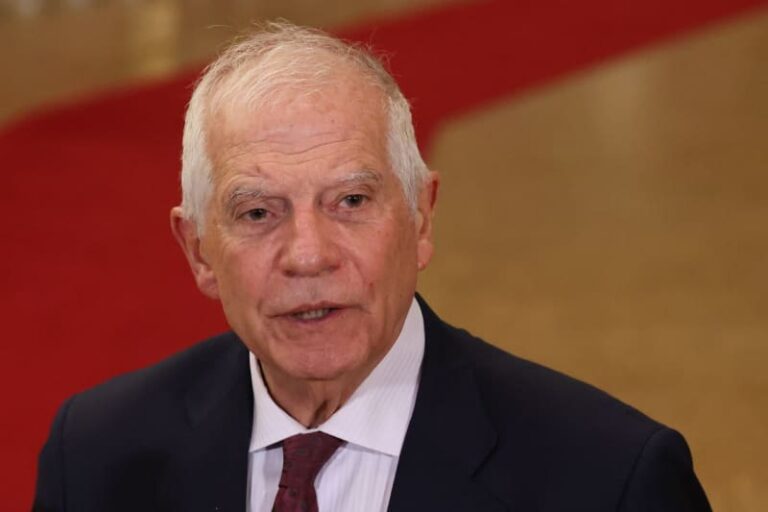 Josep Borrell, EU High Representative for Foreign Affairs and Security Policy, speaks to the media before the Foreign Affairs Council meeting. -/European Council/dpa