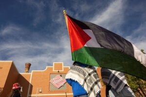Pro-Palestinian protesters gather at an encampment in Denver