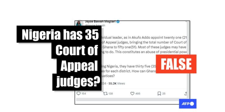 Nigeria has more than 60 appeal court judges, not 35