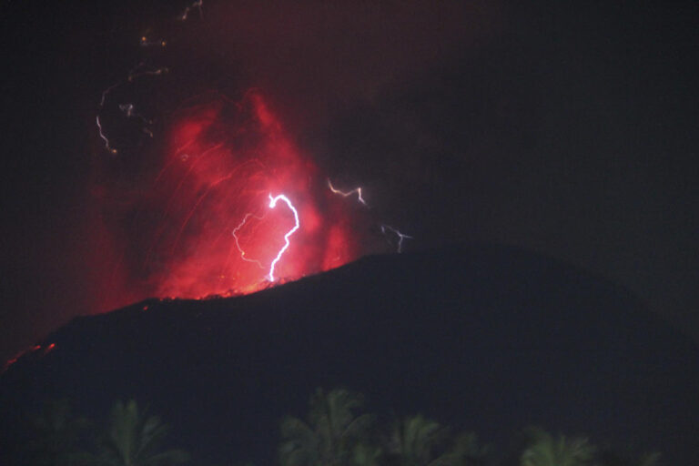 Indonesia’s Mount Ibu erupts 3 times, spewing lava and clouds of grey ash